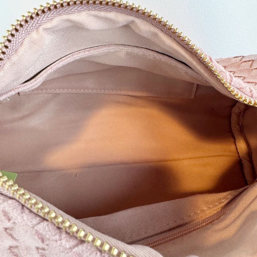 Anthropologie Woven Faux Suede Shoulder Bag Blush Pink Barrel Crossbody NWT - Picture 5 of 6